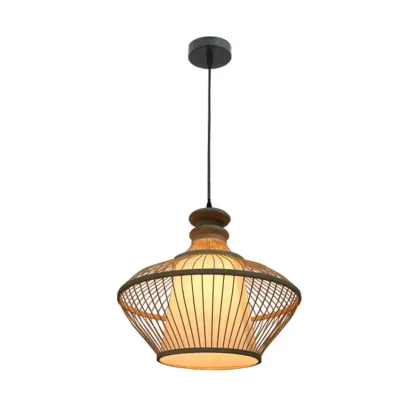 Countryside Rattan Style Cave Shade Pendant Light for Living Room Image - 8