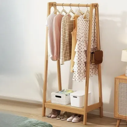 Modern Bamboo Coat Rack with Storage & Shelf Image - 17