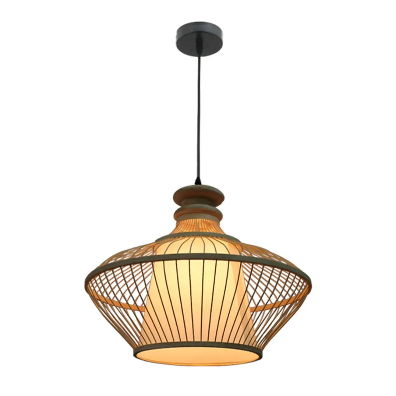 Countryside Rattan Style Cave Shade Pendant Light for Living Room Image - 9