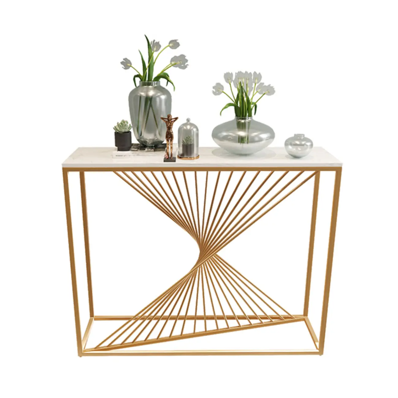 Modern Faux Marble Console Table with Gold Metal Base Image - 4 | homeyfad