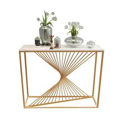 Modern Faux Marble Console Table with Gold Metal Base Image - 4