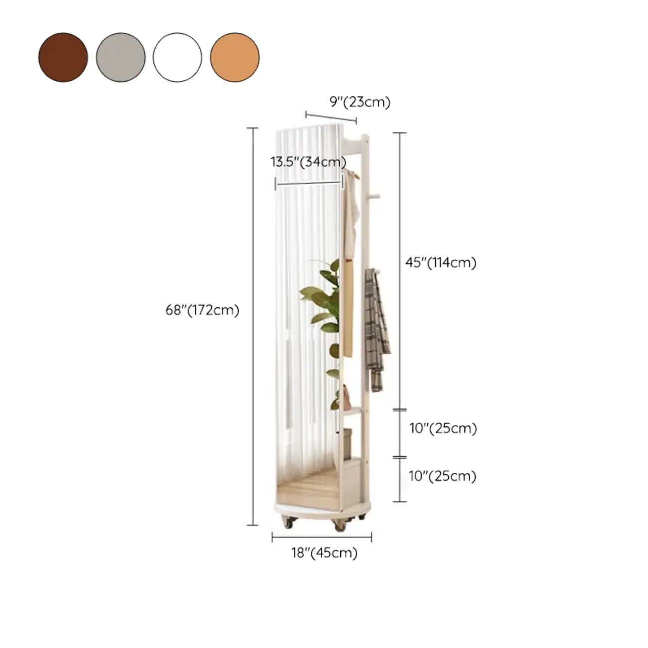 Modern Wooden Hall Tree with Mirror & Storage #size