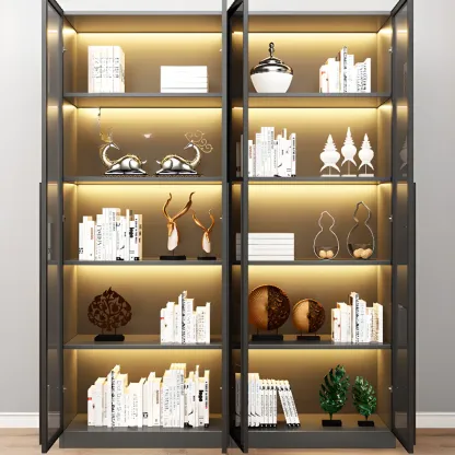 Modern Display Rack Bookshelf with Glass Doors and LED Lighting Image - 2