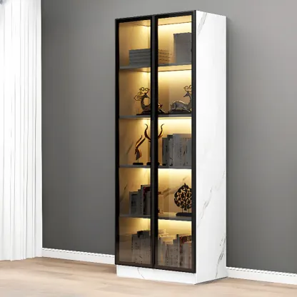 Modern Display Rack Bookshelf with Glass Doors and LED Lighting Image - 3