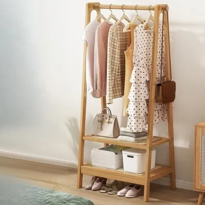 Modern Bamboo Coat Rack with Storage & Shelf Image - 20