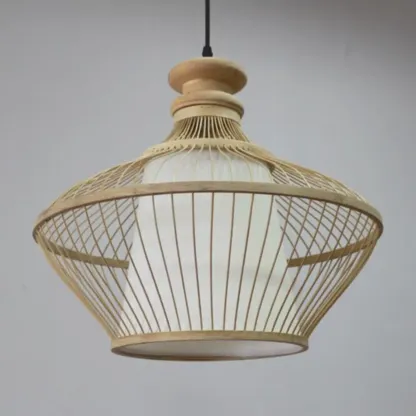 Countryside Rattan Style Cave Shade Pendant Light for Living Room Image - 12