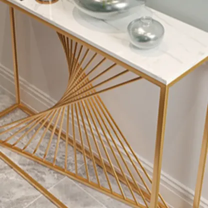 Modern Faux Marble Console Table with Gold Metal Base Image - 7