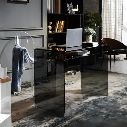 Modern Glass Rectangular Writing Desk in Black & Clear Image - 1