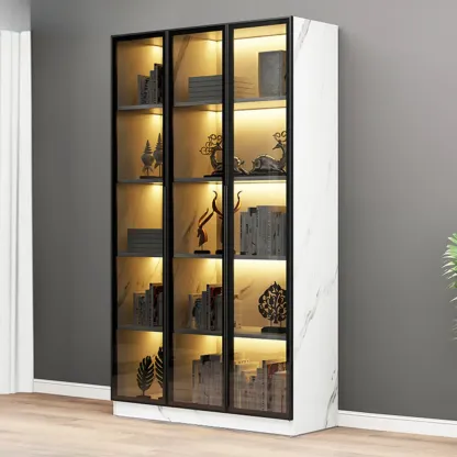 Modern Display Rack Bookshelf with Glass Doors and LED Lighting Image - 4