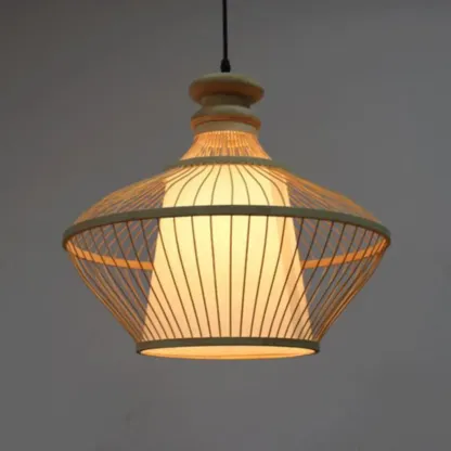 Countryside Rattan Style Cave Shade Pendant Light for Living Room Image - 13