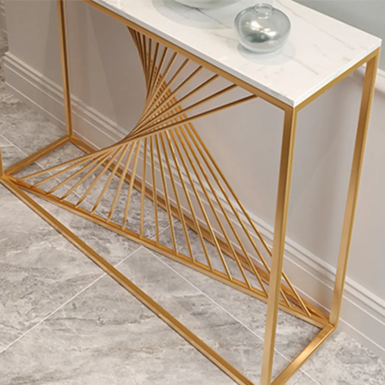 Modern Faux Marble Console Table with Gold Metal Base Image - 8 | homeyfad