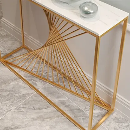 Modern Faux Marble Console Table with Gold Metal Base Image - 8