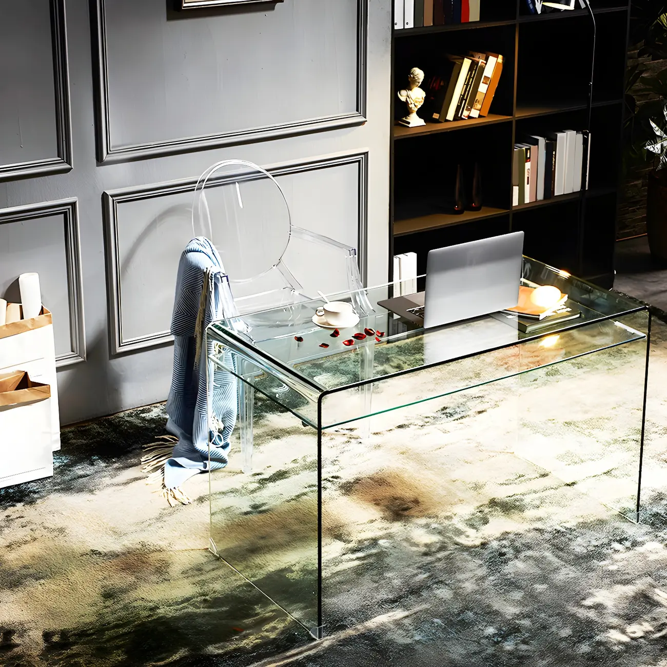 Modern Glass Rectangular Writing Desk in Black & Clear Image - 2 | homeyfad