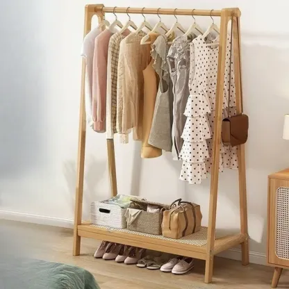 Modern Bamboo Coat Rack with Storage & Shelf Image - 22