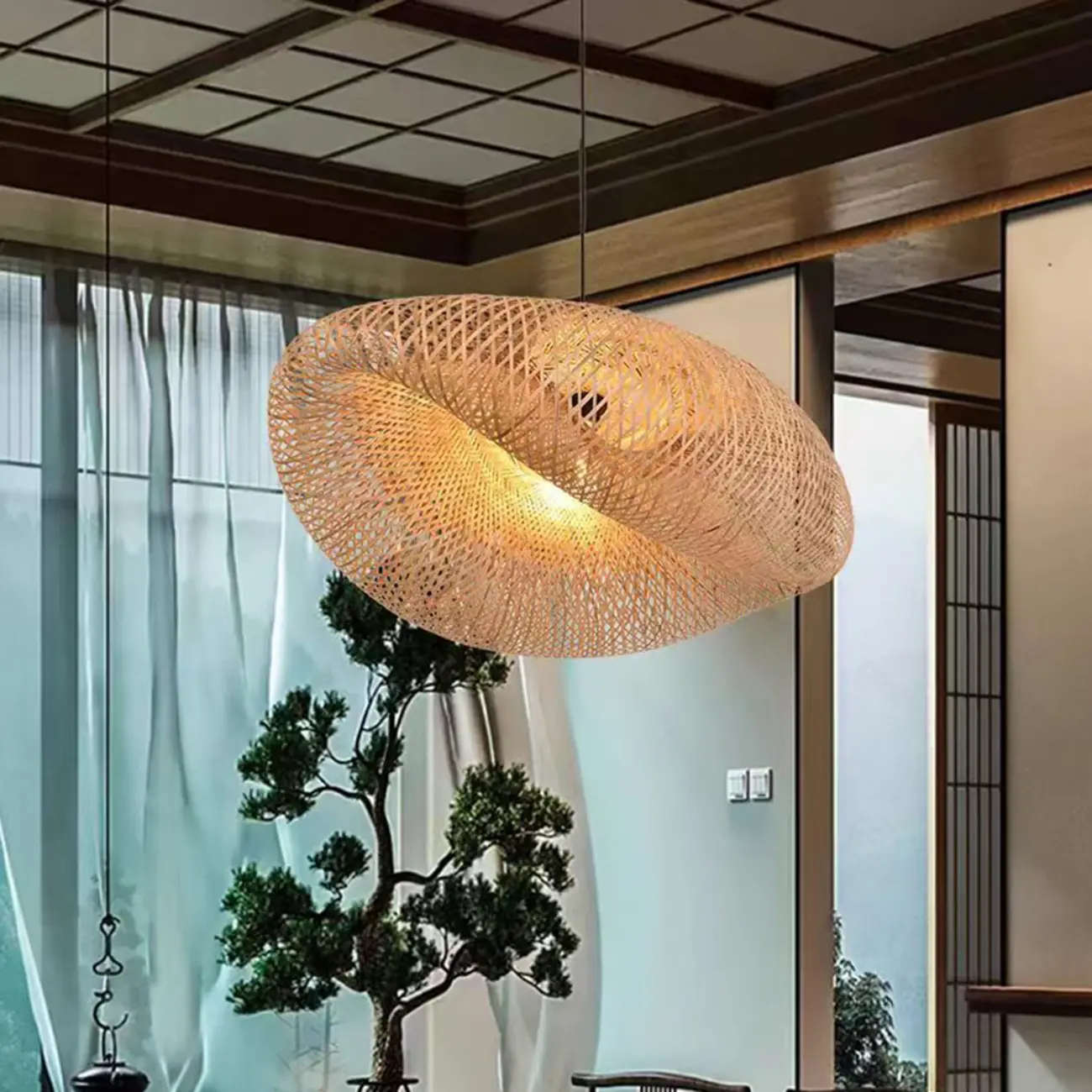 Countryside Rattan Style Cave Shade Pendant Light for Living Room Image - 15 | homeyfad