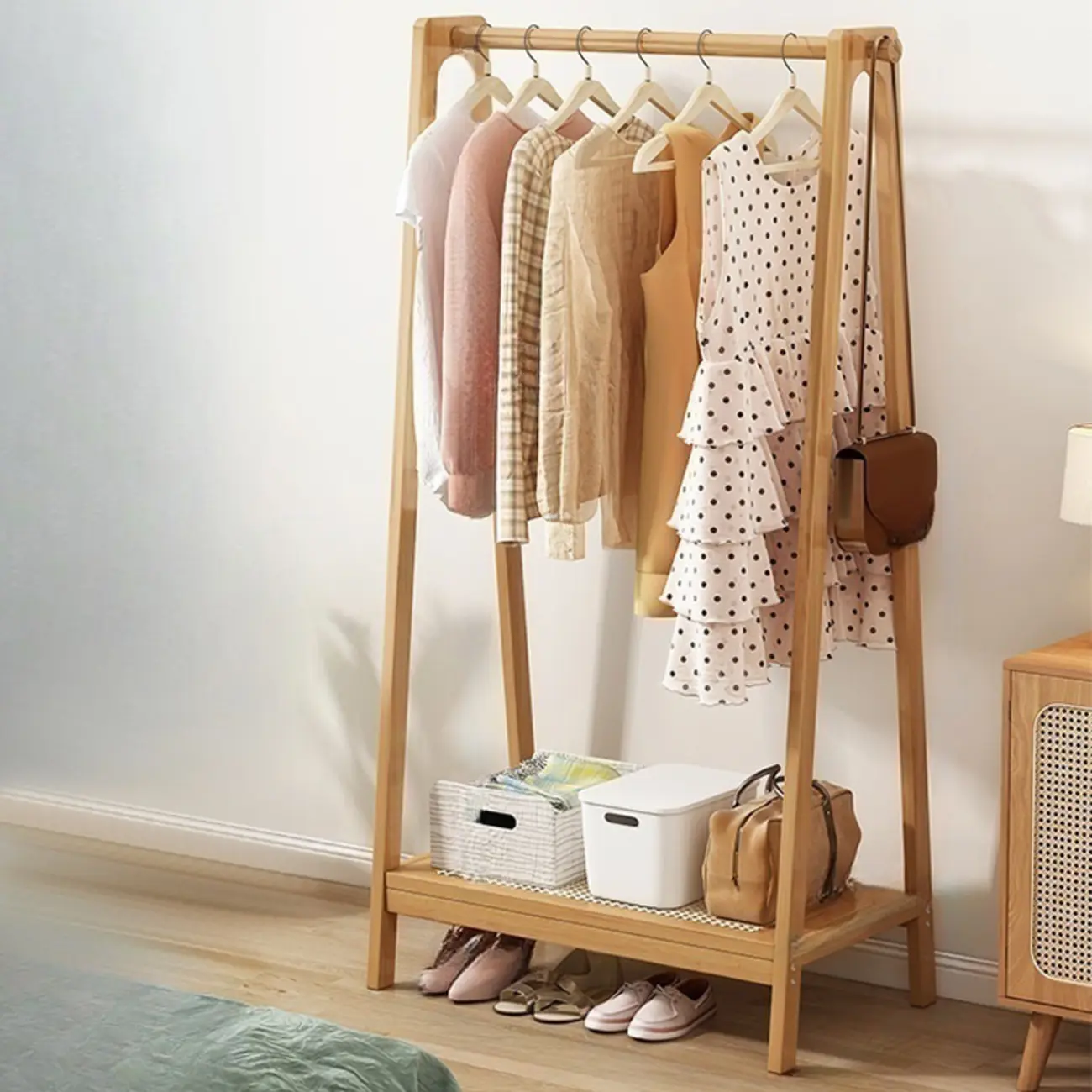 Modern Bamboo Coat Rack with Storage & Shelf Image - 23 | homeyfad