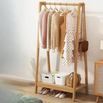 Modern Bamboo Coat Rack with Storage & Shelf Image - 23