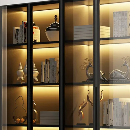 Modern Display Rack Bookshelf with Glass Doors and LED Lighting Image - 6