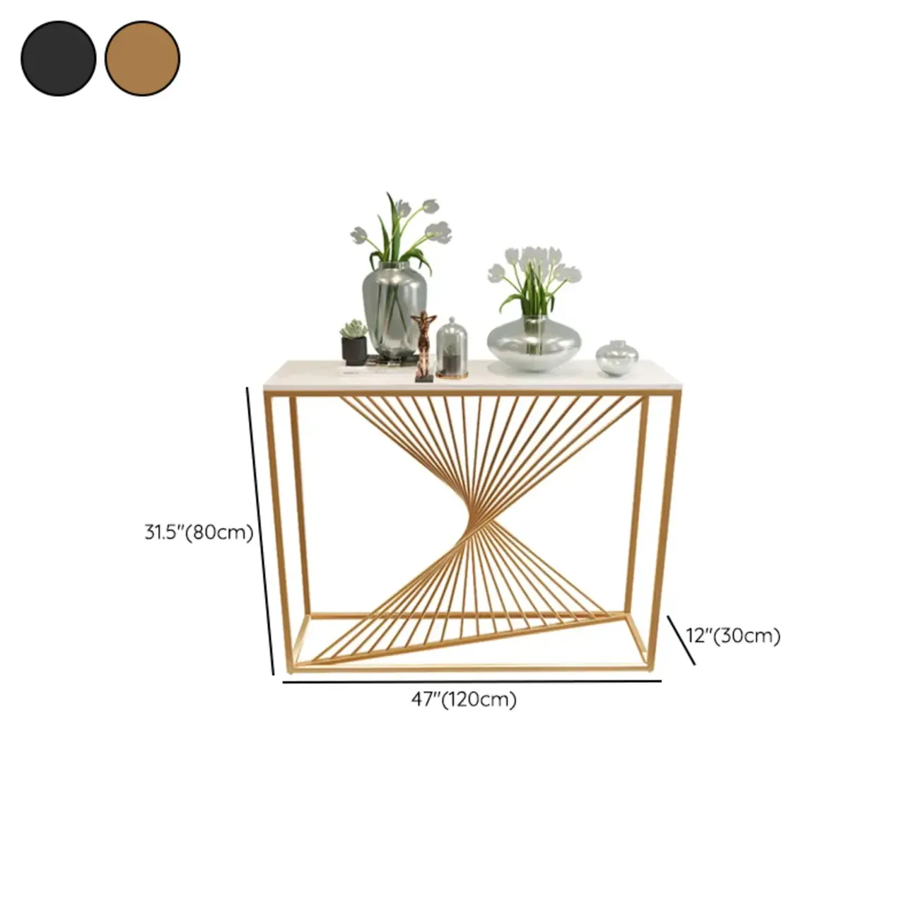Modern Faux Marble Console Table with Gold Metal Base Image - 11