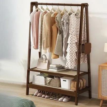 Modern Bamboo Coat Rack with Storage & Shelf Image - 24
