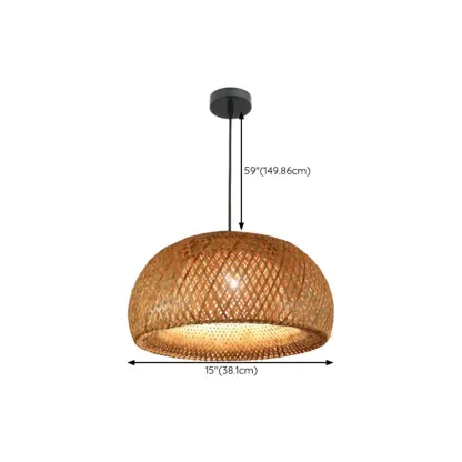 Countryside Rattan Style Cave Shade Pendant Light for Living Room Image - 17