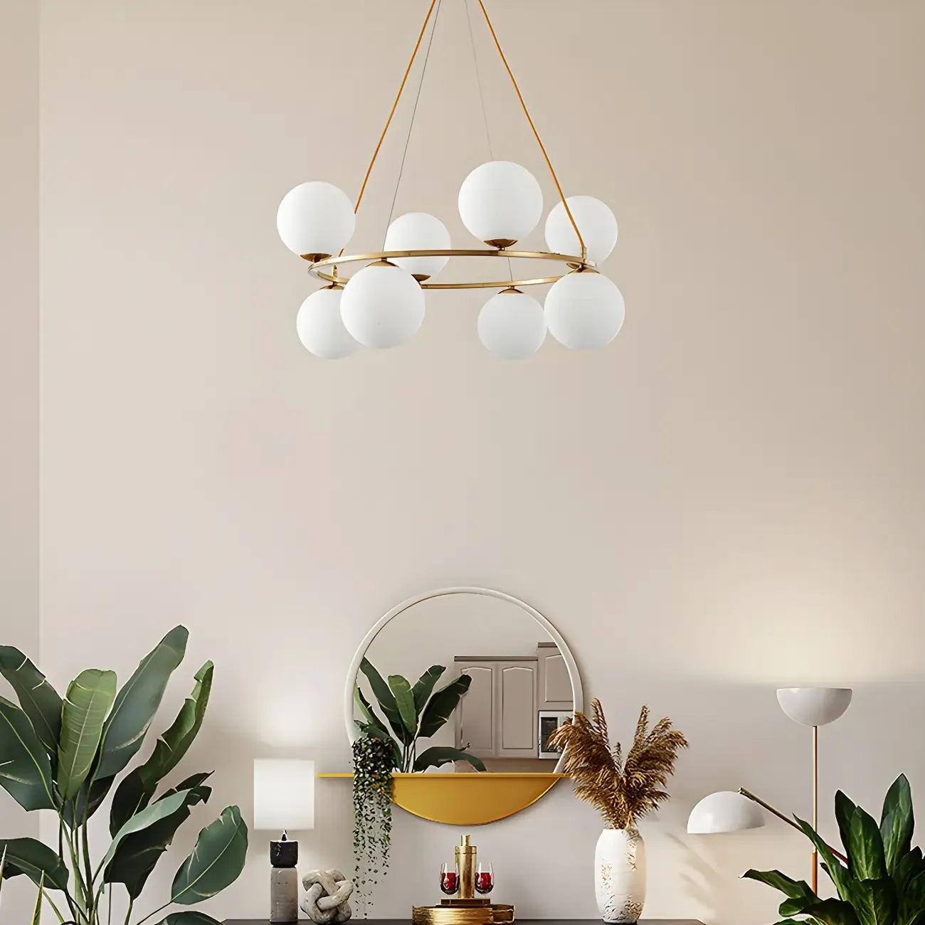Adjustable 2 Tiers Glass Globe Chandelier for Living Room Image - 1