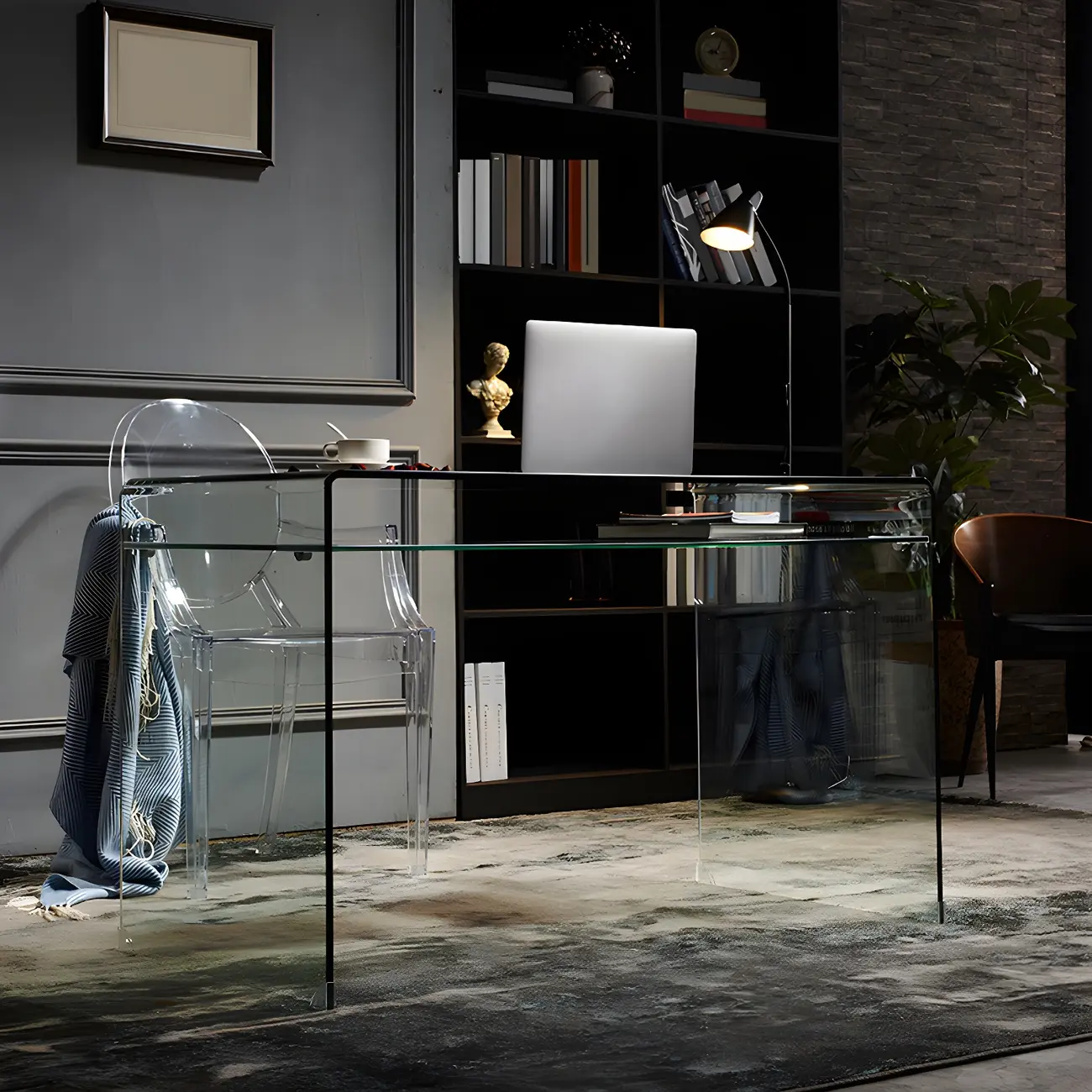 Modern Glass Rectangular Writing Desk in Black & Clear Image - 4 | homeyfad