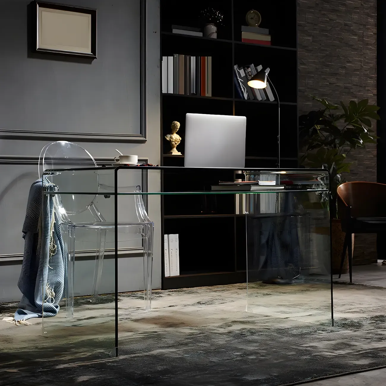 Modern Glass Rectangular Writing Desk in Black & Clear Image - 4