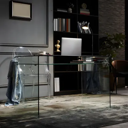 Modern Glass Rectangular Writing Desk in Black & Clear Image - 4