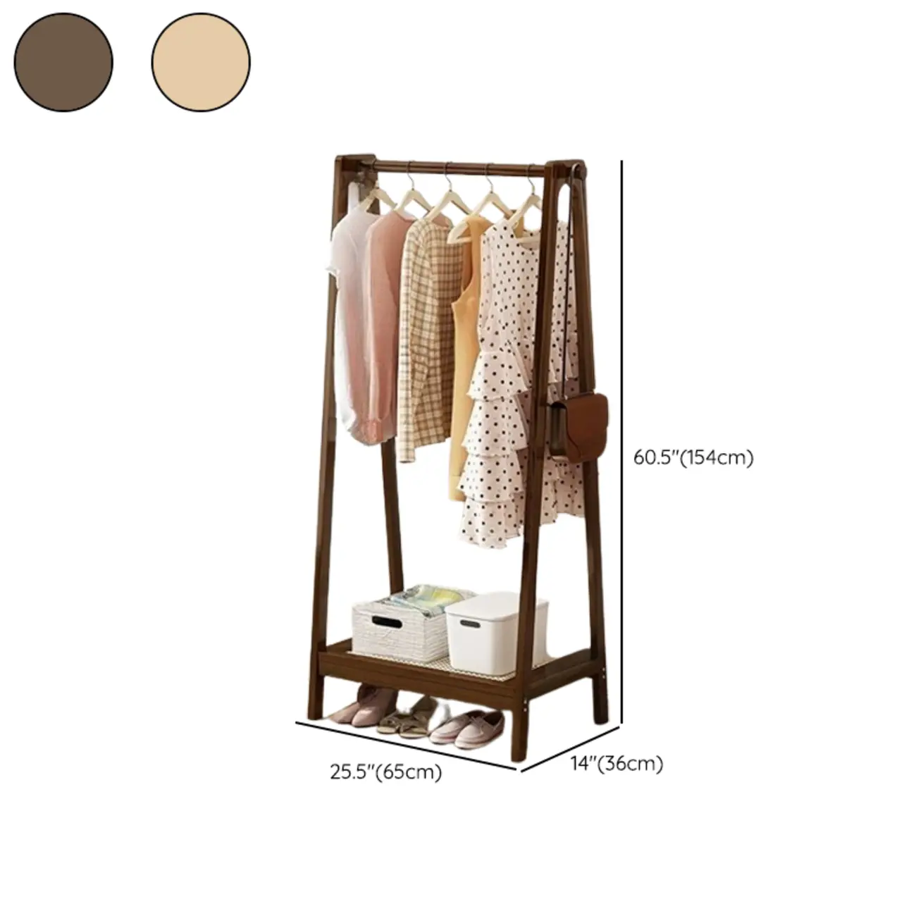 Modern Bamboo Coat Rack with Storage & Shelf #size