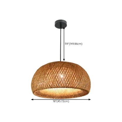 Countryside Rattan Style Cave Shade Pendant Light for Living Room Image - 18