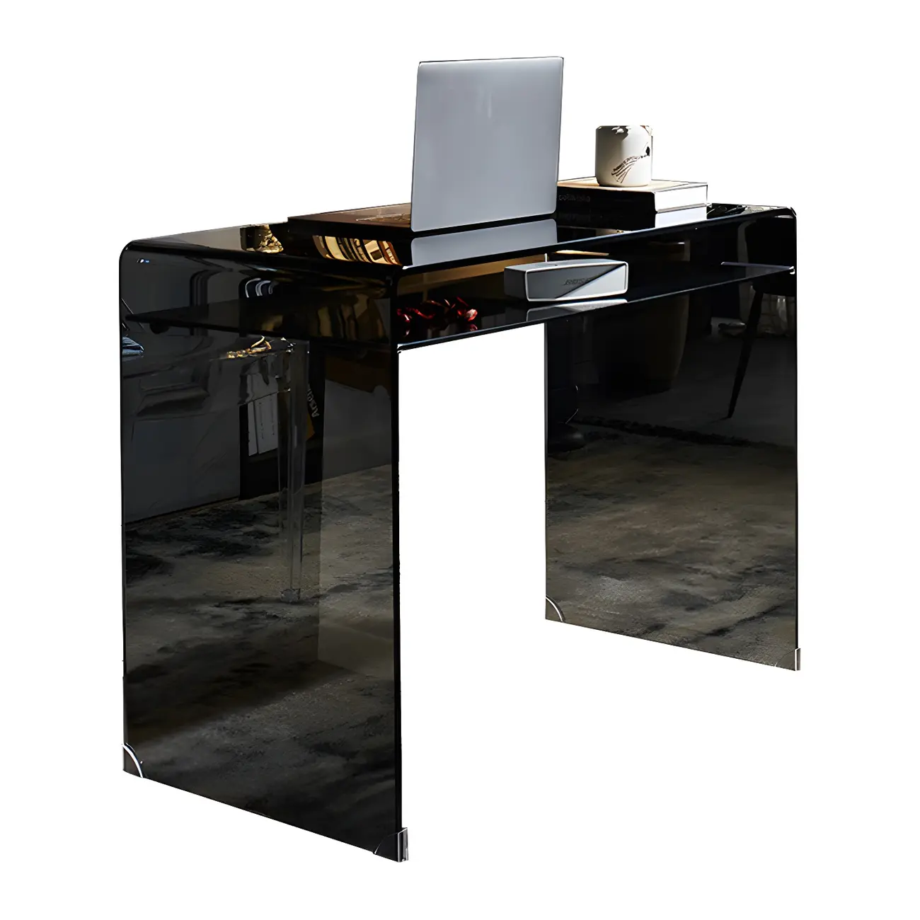Modern Glass Rectangular Writing Desk in Black & Clear Image - 5 | homeyfad