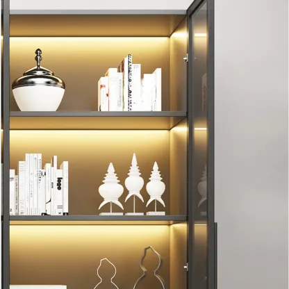Modern Display Rack Bookshelf with Glass Doors and LED Lighting Image - 9