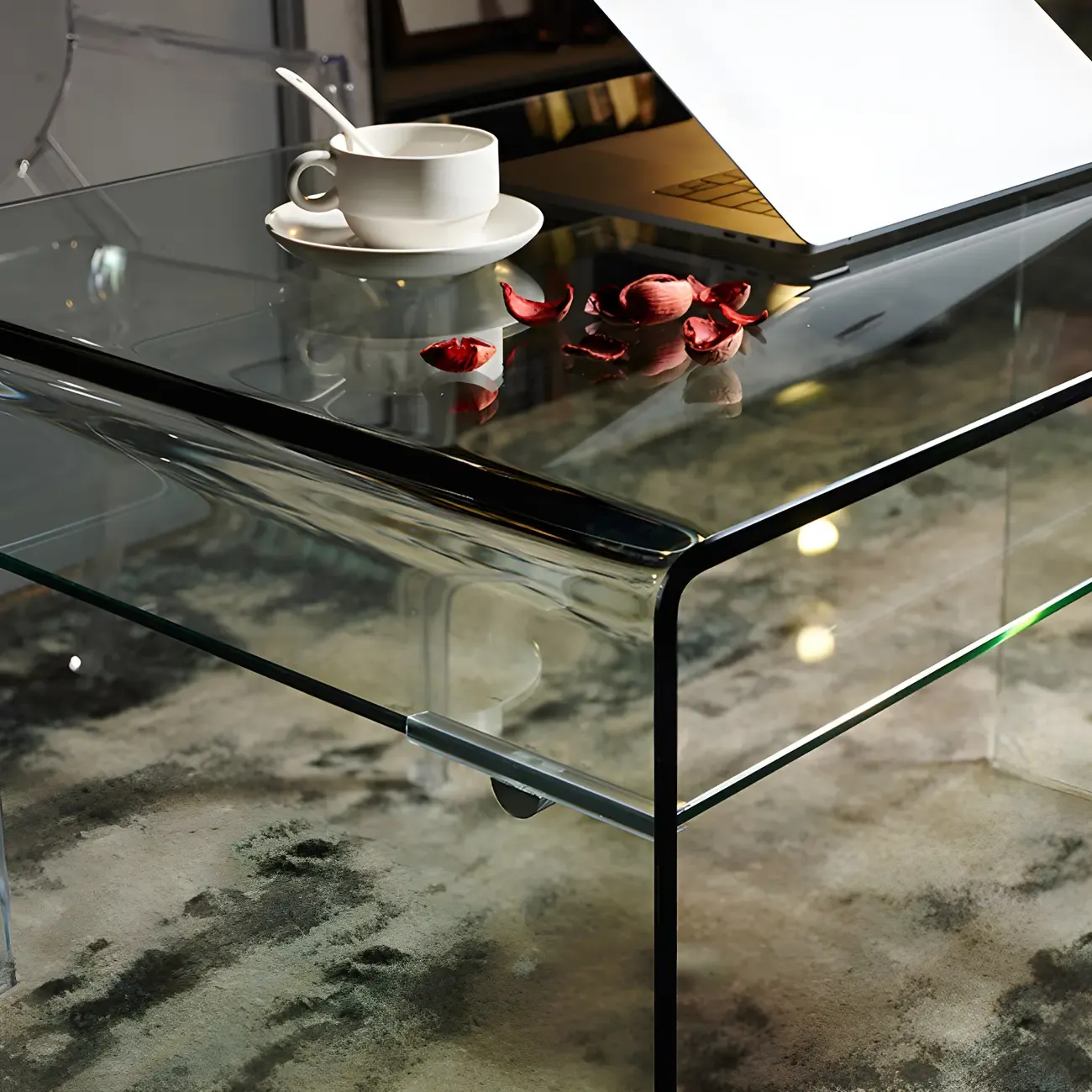 Modern Glass Rectangular Writing Desk in Black & Clear Image - 6
