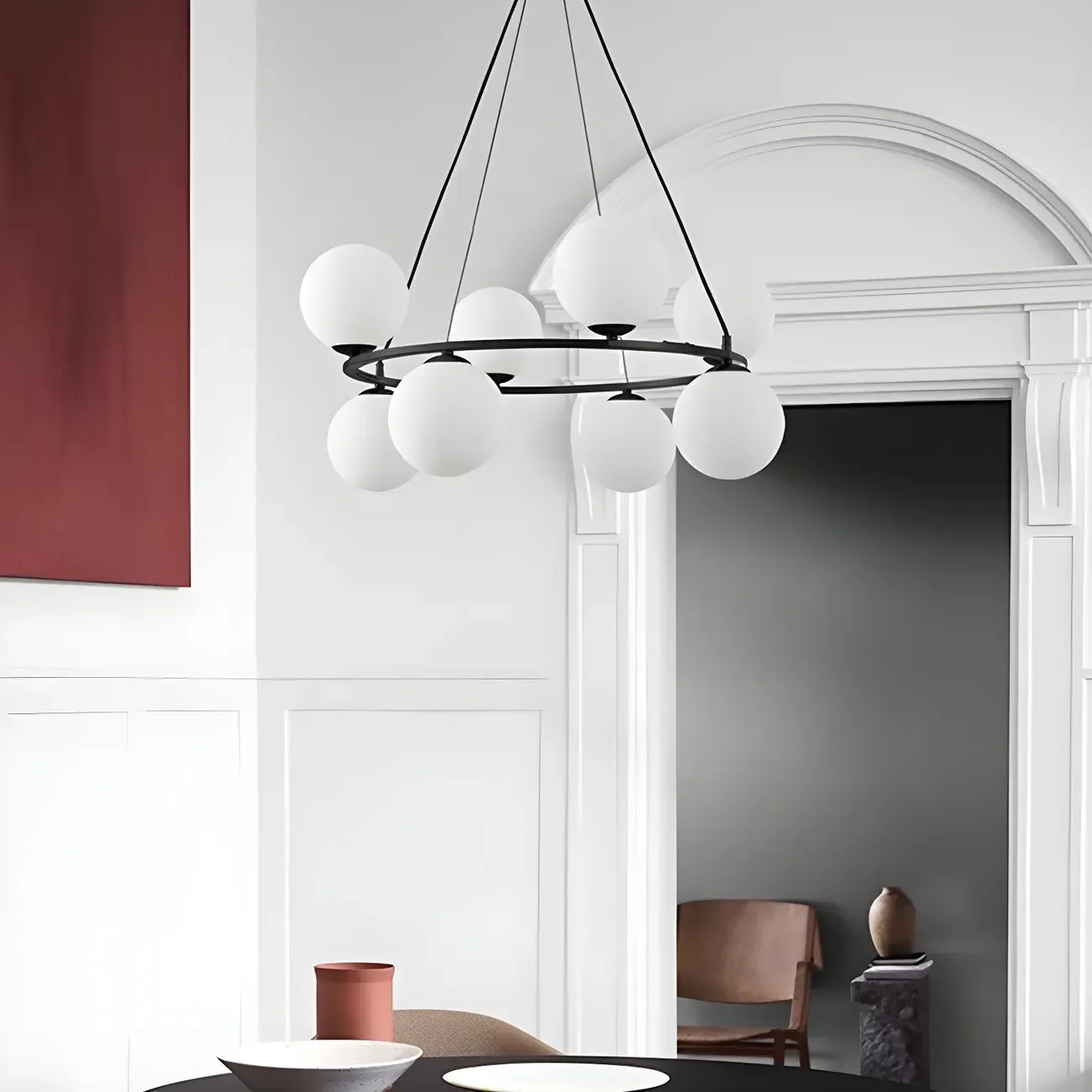 Adjustable 2 Tiers Glass Globe Chandelier for Living Room Image - 4