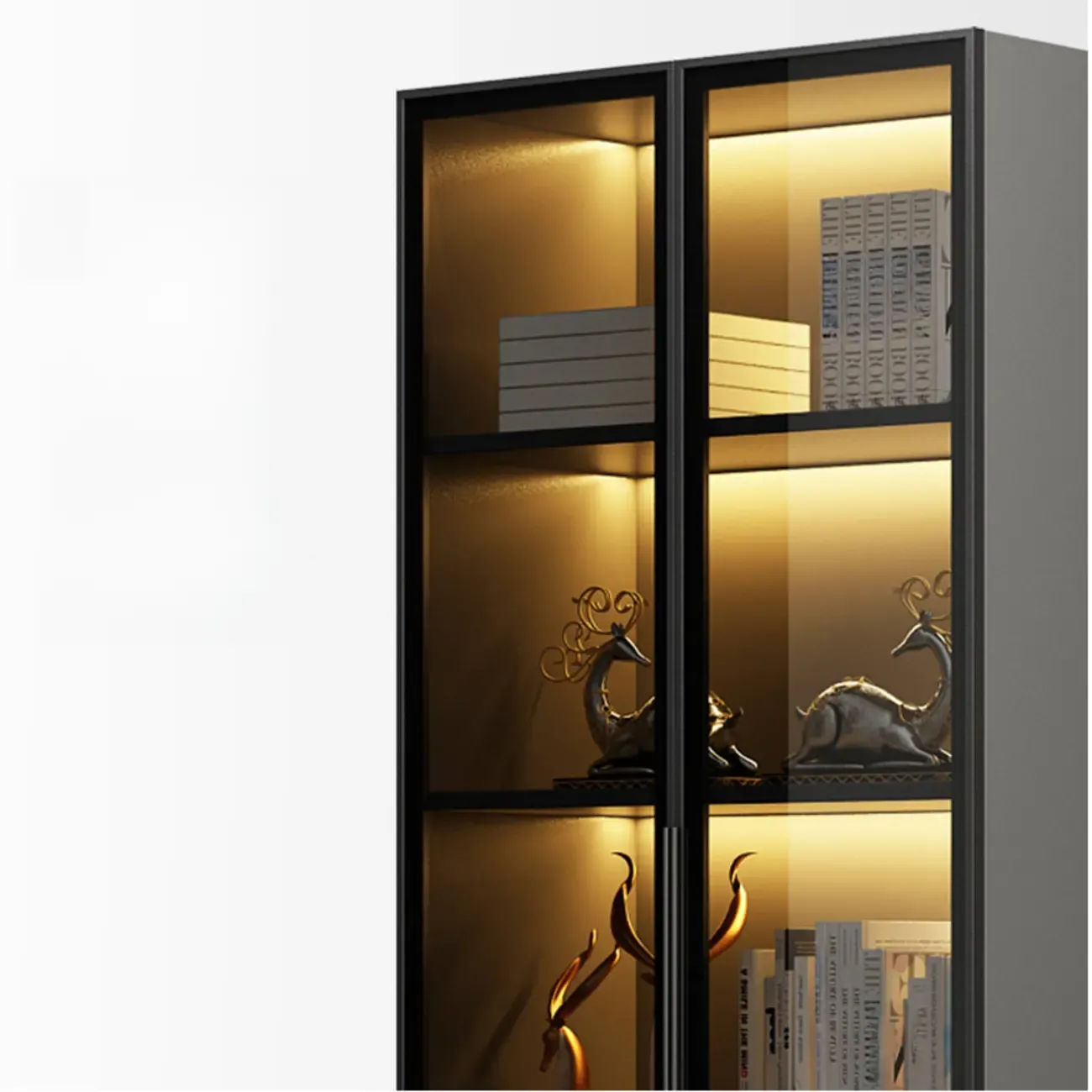 Modern Display Rack Bookshelf with Glass Doors and LED Lighting Image - 10