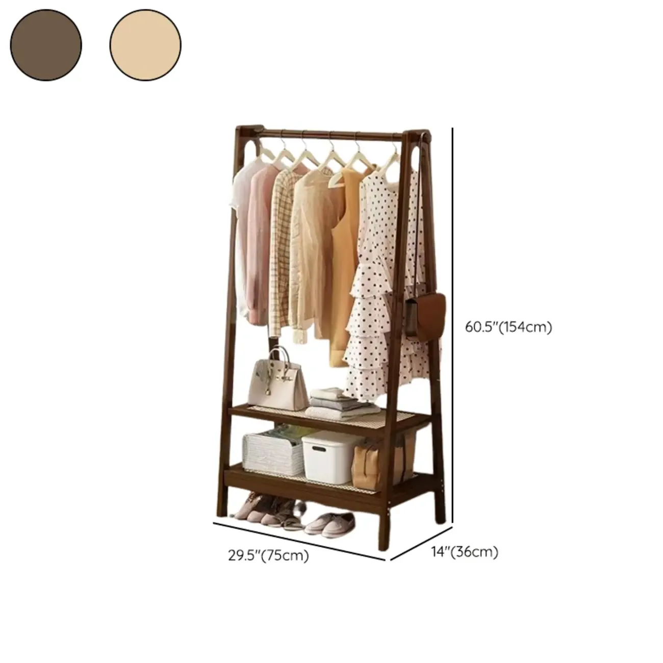 Modern Bamboo Coat Rack with Storage & Shelf Image - 28