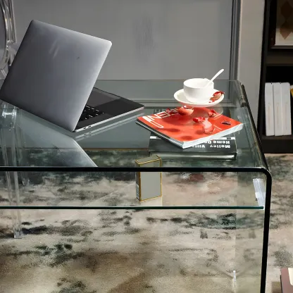 Modern Glass Rectangular Writing Desk in Black & Clear Image - 7