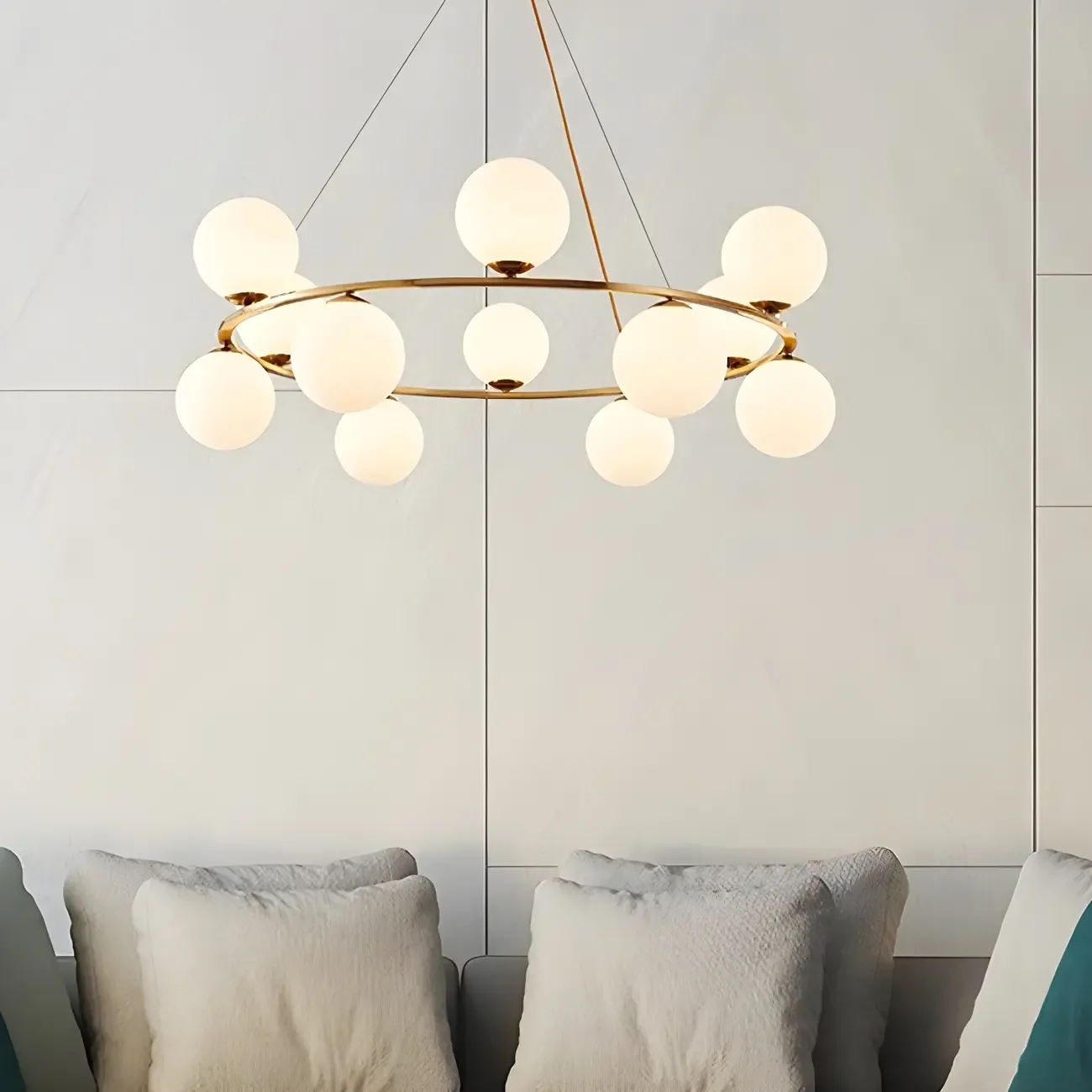 Adjustable 2 Tiers Glass Globe Chandelier for Living Room Image - 6