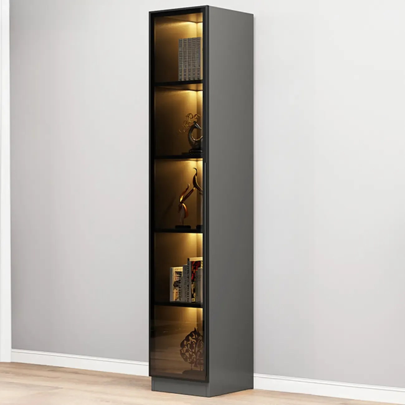 Elegant Glass Bookcase with LED Lighting for Office | HomeyFad	
