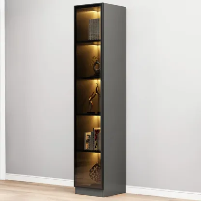 Modern Display Rack Bookshelf with Glass Doors and LED Lighting Image - 13