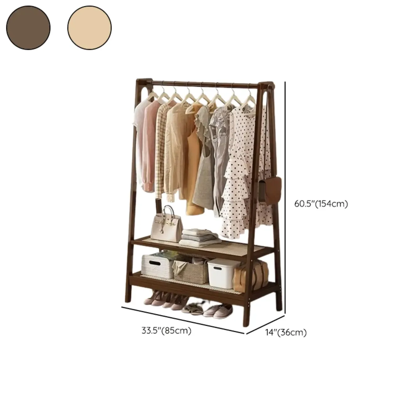 Modern Bamboo Coat Rack with Storage & Shelf Image - 30
