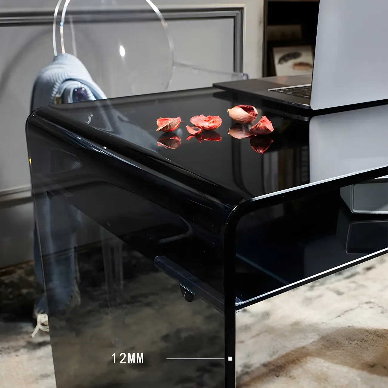 Modern Glass Rectangular Writing Desk in Black & Clear Image - 9