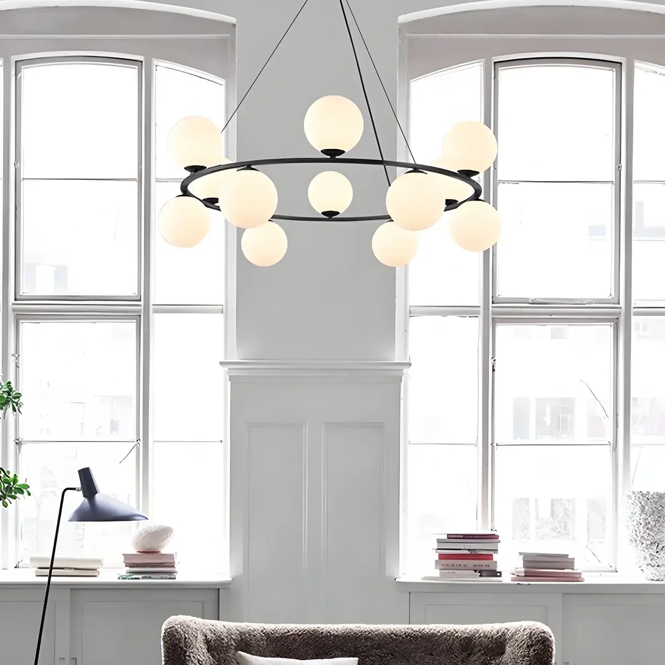 Adjustable 2 Tiers Glass Globe Chandelier for Living Room Image - 8