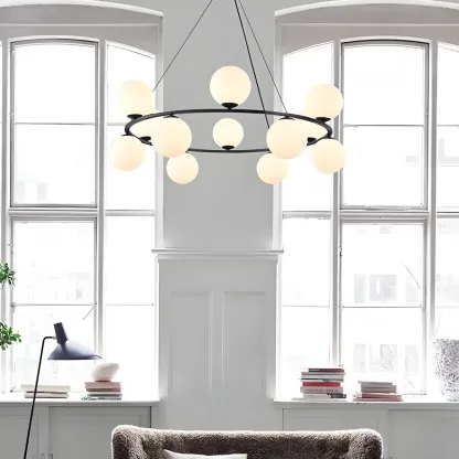 Adjustable 2 Tiers Glass Globe Chandelier for Living Room Image - 8