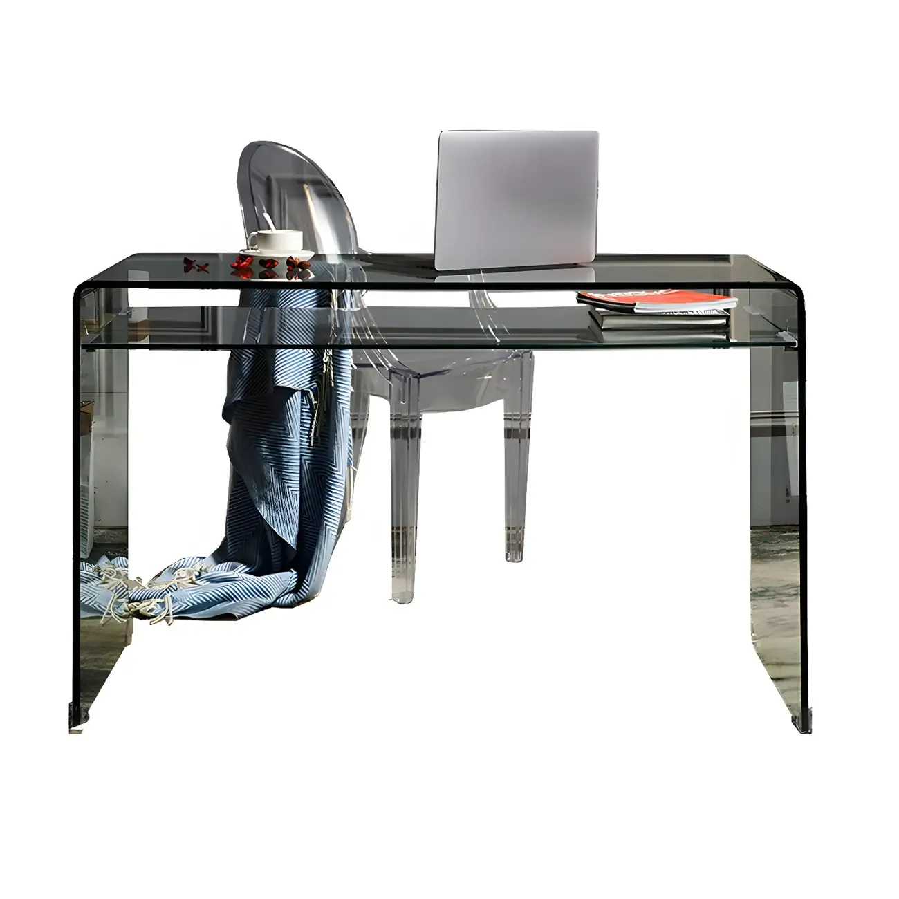 Modern Glass Rectangular Writing Desk in Black & Clear Image - 10