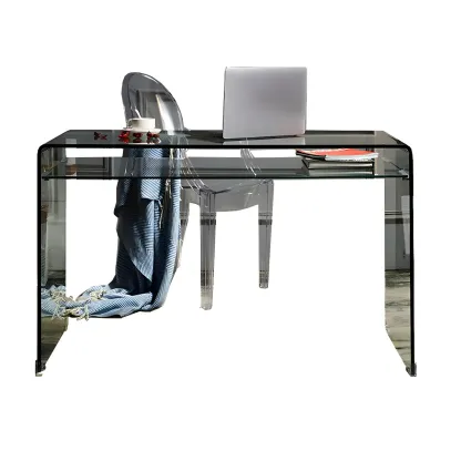 Modern Glass Rectangular Writing Desk in Black & Clear Image - 10