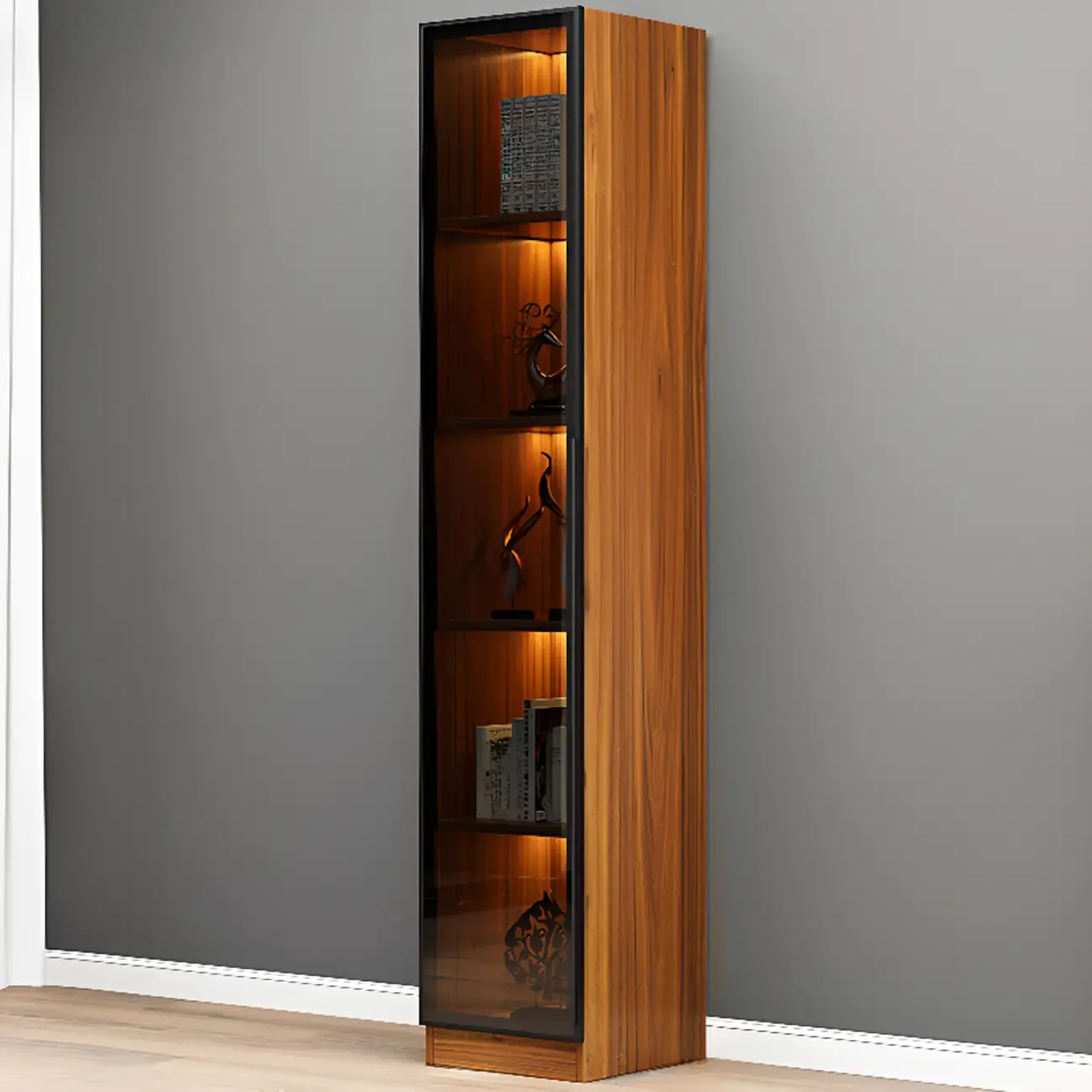 Modern Display Rack Bookshelf with Glass Doors and LED Lighting Image - 15