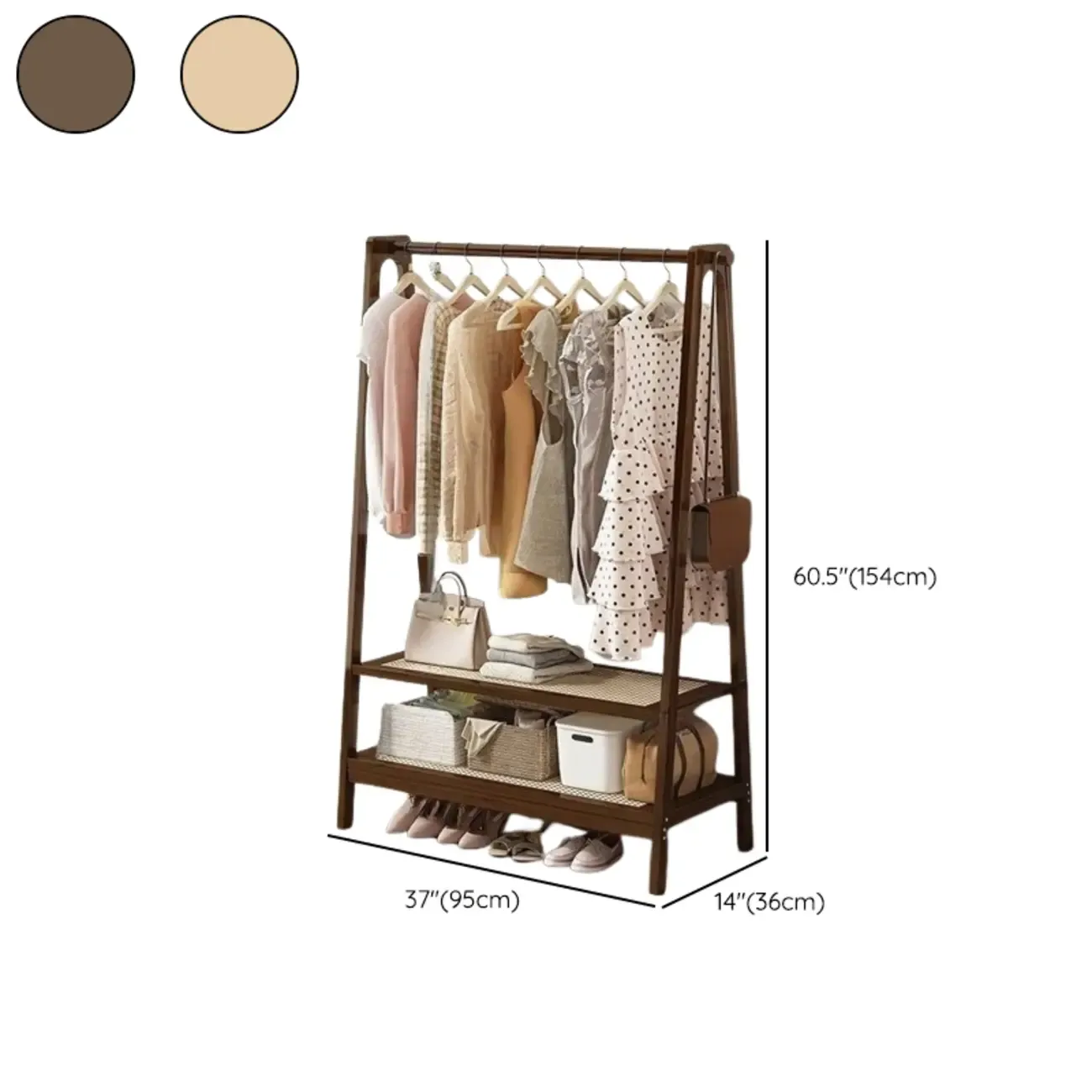 Modern Bamboo Coat Rack with Storage & Shelf Image - 32