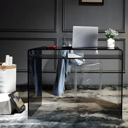 Modern Glass Rectangular Writing Desk in Black & Clear Image - 12